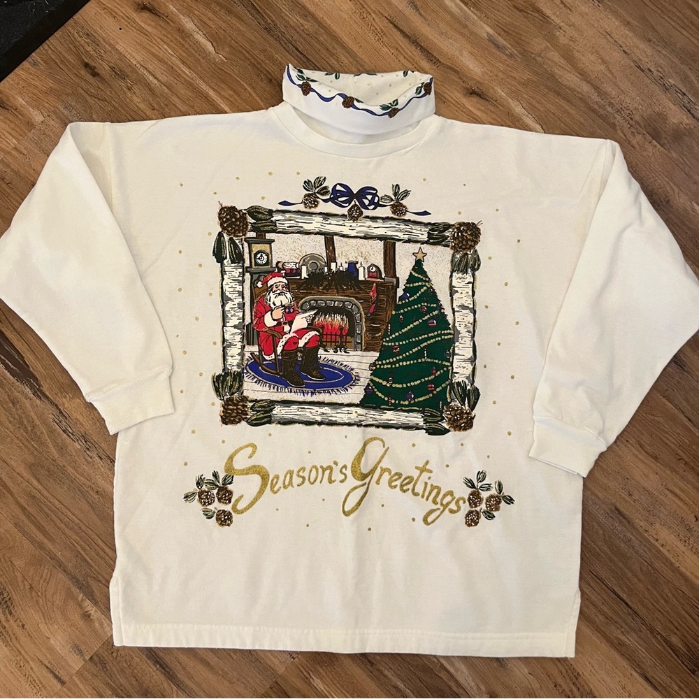 Womens vintage 90s holiday time Santa Claus Christmas sweatshirt sz XL white
